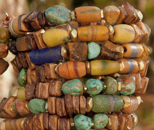 Turquoise and African Sandcast Bohemian Bangle