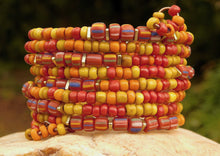 Load image into Gallery viewer, Red, Yellow, Orange Indonesian Bead Bangle