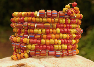 Red, Yellow, Orange Indonesian Bead Bangle