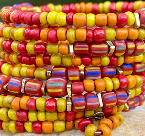 Red, Yellow, Orange Indonesian Bead Bangle