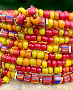 Red, Yellow, Orange Indonesian Bead Bangle