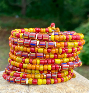 Red, Yellow, Orange Indonesian Bead Bangle