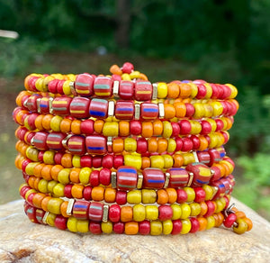 Red, Yellow, Orange Indonesian Bead Bangle