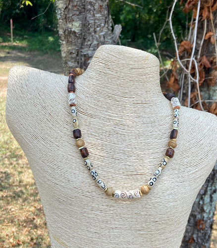 Bohemian Inspired Batik Bone Necklace