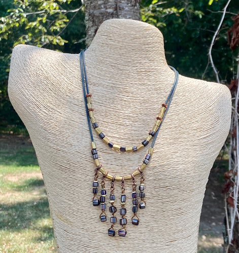 Bohemian Cobalt Stripe Java Gooseberry Bead Necklace