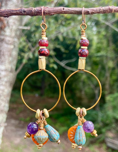 Multi-Czech Dangling Earrings