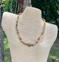 Load image into Gallery viewer, Unique Skull Necklace with Roman Glass and Brass Beads