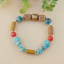 Load image into Gallery viewer, Turquoise Owls, Multi Czech and Gemstone Bohemian Bracelet