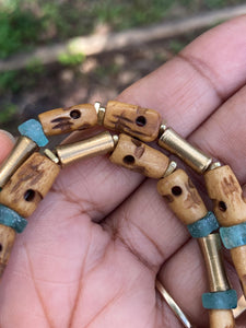 Unique Skull Necklace with Roman Glass and Brass Beads