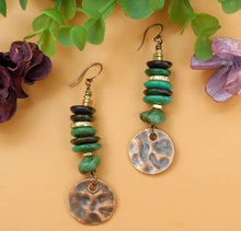 Load image into Gallery viewer, Boho Turquoise and Hammered Copper Charm Earrings