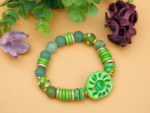 Beautiful Green Bracelet w/ QuickCure Clay Focal