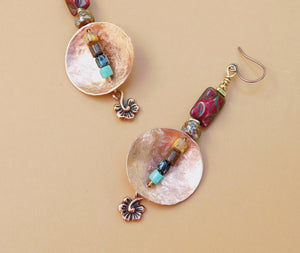 Boho Hammered Copper Disc Earrings