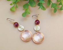 Load image into Gallery viewer, Carnelian Hammered Copper Disc Earrings