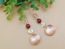 Load image into Gallery viewer, Carnelian Hammered Copper Disc Earrings