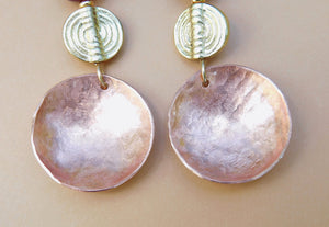 Carnelian Hammered Copper Disc Earrings