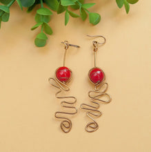 Load image into Gallery viewer, Red Lampwork Copper Swirly Earrings