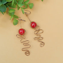 Load image into Gallery viewer, Red Lampwork Copper Swirly Earrings