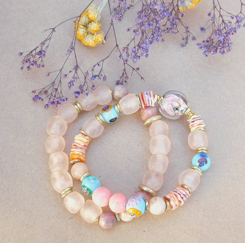 Beautiful Lampwork and Recycled Glass Bead Bracelet