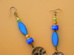 Hammered Copper and African Trade Bead Earrings