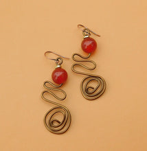 Load image into Gallery viewer, Carnelian and Copper Spiral Earrings