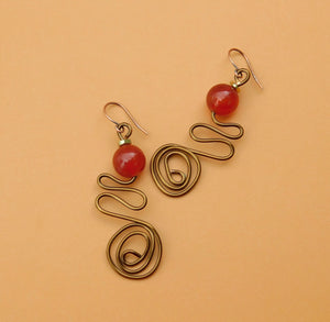 Carnelian and Copper Spiral Earrings