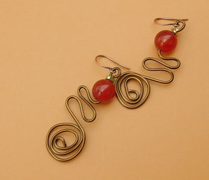 Carnelian and Copper Spiral Earrings