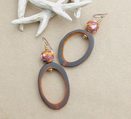 Rustic Natural Amber and with Colorful Krobo Bead Earrings