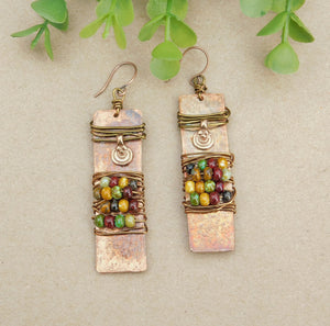 Picasso Czech Hammered Copper Earrings