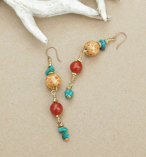 Beautiful Carnelian and Turquoise Dangling Earrings
